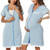Uniexcosm Camicie da Notte Parto Cotone Camicia Notte Premaman con Scollo A V Manica Corta Aperto Anteriore Camicia da Notte Donne Gravidanza