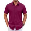 WINKEEY Camicia Uomo Maniche Corte Camicia da Lavoro No Stiro Business Shirt Senza Rughe Camicie con Bottoni Regular Fit,Vino Rosso M