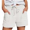 Generico Pantaloncini Lino Donna, Estivi Bermuda Larghi con Coulisse Elastica e Tasche Pratiche, Shorts Leggeri Eleganti in Cotone per Mare, Spiaggia e Casa, vestibilità Comoda, Taglie S-5XL