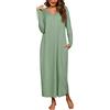 Leversic Camicia da Notte Donna Manica Lunga Camice da Notte Cotone Vestito da Notte Invernale con Tasche Pigiama Tinta Unita Verde XL