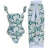 YAOTT Costume da Bagno Donna 1 Pezzi Costumi da Bagno Interi Imbottiti +1 Pezzi Pareo Mare Sarong Copricostume Gonna Scollo a V Costumi Interi Donna One Piece Bikini Monokini con Stampa Vintage StileB XL