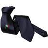 Avantgarde Cravatta blu con bandiera italiana centrale seta tricolore made in italy (cm 8 in punta, blu)