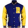 MAXATTIRE Giacca da uomo classica Letterman College, maniche in lana e pelle, stile Varsity, bomber ispirato AAR Cosplay Outerwear, Blu & Giallo - Lana, 4XL