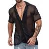 babao Camicia a Maniche Corte Lavorata all'Uncinetto da Uomo Camicia Casual Lavorata a Maglia abbottonata da Uomo Cardigan in Maglia scavata