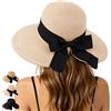 WENAUANG Cappello a Secchiello Pieghevole con Fiocco, Cappello di Paglia da Donna, Cappello da Sole Pieghevole, Fedora da Viaggio Pieghevole da Spiaggia