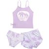 JiAmy Set bikini da bambina, 3 pezzi, costume da bagno con copricostume estivo da spiaggia per 8-14 anni, Viola, 9 anni