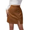EMOTTOS Gonna Corta Ecopelle Scamosciata Donna Tubino Sexy Spacco Laterale Cintura Vita Alta Mini Zip e Bottoni Decorativi in Metallo, Linea A Slim Fit Casual Feste Festival, S-L, Nero/Marrone