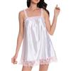 Satini Camicia da Notte Babydoll Raso e Pizzo | Fascia e Spalline Elastiche, Bordo a Volant, Roselline Applicate, Uso Versatile, Taglie S-XXL