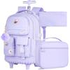 WZLVO 3 zaini con rotelle per ragazze e donne, 53,3 cm, con borsa per il pranzo, per ragazzi e scuole elementari, Viola, 19 High × 12 Long × 6.5 Wide, Zaini per laptop