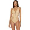 Becca Women's Standard Color Play One Piece Swimsuit, Plunge Neck, Crochet, Bathing Suits, Gold, Medium