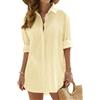 Vancavoo Copricostume Donna Mare Camicia Lunga Estiva Cotone Camicetta Scollo a V Copri Costume da Spiaggia Sciolti Casual Bikini Cover Up