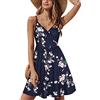 STYLEWORD Abito da Donna con Scollo a V Senza Maniche Abito Estivo Floreale con Spalline Regolabili Abito Longuette Scamiciato Abito da Spiaggia con Tasche