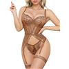 EVELIFE Completo Lingerie Sexy Donna in Pizzo con Reggicalze, Set Intimo 3 Pezzi Body Teddy Babydoll con Corsetto, Perizoma e Calze a Rete - Idea Regalo San Valentino