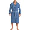Lovasy Accappatoio in Cotone Uomo Leggero Vestaglia in Maglia Waffle a Maniche Lunghe Morbido e Comodo Kimono Lungo con scollo a V e Cintura,A-Blu,S
