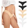 SHARICCA Perizoma Slip Donna Senza Cuciture Thong Liscio Tanga Elasticizzato Invisibili Mutande Donna Perizoma 6 Pack (2 Nero 2 Bianco 2 Beige, XS)