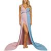 Generico Vestiti Premaman Elegante Abito da Fotografia Premaman, Lungo Abito in Chiffon Senza Maniche con Strascico Staccabile per la Gravidanza (S)