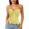 LEACOOLKEY Corpetto Corsetto in Pizzo Floreale Trasparente con Lacci per Donna Top Halloween
