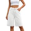Generic Bermuda da donna in denim, a vita alta, gamba larga, estivi, casual, Y2k, vintage, lunghezza al ginocchio, pantaloncini jeans larghi, streetwear hip pop con tasche, A# Bianco, 3XL