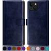 SUANPOT Cover per iPhone 14 6.1 Blocco RFID Portafoglio Slot CarteSupporto Cellulare Magnetica custodia Pelle Sintetica Cover per apple 14 6.1 Blu