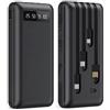 TexLom Power Bank 20000mAh con Cavi Integrati e Display LED, Caricabatterie Portatile Universale con Porte USB/Type-C, Ricarica Rapida Compatible per Smartphone e Tablet (Modello 3)
