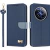 TAUYN Custodia per Realme 12 Pro 5G / Realme 12 Pro+ 5G, PU Pelle Flip Cover Antiurto TPU Custodie, Slot per Schede & Supporto Funzione, con Cordino -Blu Scuro