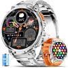 ESFOE Smartwatch Uomo Militare con 1000mAh/Torcia LED,1.85 Orologio Smart Watch con Chiamate Bluetooth,5ATM Impermeabile Tracker Attività 130+ Sportive/Cardiofrequenzimetro Argento Platino