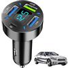 Yonuaret Adattatore per caricabatteria da auto,Adattatore per accendisigari a ricarica rapida da 66 W Caricabatteria per auto USB PD QC 3.0 a 4 porte | Caricatore USB per auto multiporta per laptop