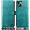 SUANPOT Cover per iPhone 13 6,1 pollici Blocco RFID Portafoglio Slot CarteSupporto Cellulare Magnetica custodia Pelle Sintetica Cover per apple 13 Blu verde