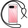 Pnakqil Cover per Google Pixel 9/Google Pixel 9 Pro con Cordino, Trasparente Custodia con Laccio Tracolla Cellulare Girocollo Collana Protettiva per Google Pixel 9 6.3, Nero