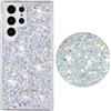 BLOTECH Glitter Cover Compatibile con Samsung Galaxy S23 Ultra,Custodia Glitter Silicone TPU Protezione Case per Samsung S23 Ultra,Argento Brillantini Posteriore Lucida Custodia Case Glitter Morbida Case