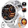 SUNKTA 1400mAh Batteria Smartwatch Uomo, 1.7'' Militare Smartwatch con Chiamata Bluetooth,100+ Modalità Sportive,IP68 Orologio Fitness,Cardiofrequenzimetro/Sonno,Torcia LED Orologio per Android iOS,Argento