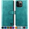 SUANPOT Cover per iPhone 14 Pro Max 6.7 Blocco RFID Portafoglio Slot CarteSupporto Cellulare Magnetica custodia Pelle Sintetica Cover per apple 14 Pro Max Blu verde