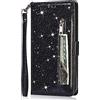 YKTO Cover per Samsung Galaxy S23 Ultra Custodia a Libro Bling Glitter Pelle PU Portafoglio con Tasca Zip Slot per Carte Supporto Chiusura Magnetica Protezione Wallet Case per Samsung S23 Ultra,Nero