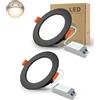 BAGZY 2x Faretti LED da Incasso per Cartongesso,5W Luci Ultrasottili da Soffitto e per l'illuminazione da Interno IP44,Bianco Naturale 4000K,500 Lumen,AC 220-240V,Foro Incasso 70-80mm(Nero)