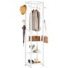 IBUYKE Appendiabiti da Ingresso, 40 X 30 X 180cm, Attaccapanni da Terra con 3 Ripiani e 8 Ganci, Struttura in Acciaio, Portabiti per Vestiti, Cappelli, Bianco TMJ088W