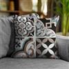 Floori Coppia Cuscini Arredo Jacquard Fantasia Maioliche Cementine Moderni Quadrati 50x50 cm Sfoderabili Imbottiti (Nero)