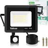 Tailcas 50W Faretto Led da Esterno con Sensore di Movimento, IP66 Impermeabile Faro Led Esterno 4500LM, 72 Leds 6500K Bianca Fredda -Luce a Led da Interno ed Esterno per Garage Cortile Giardino