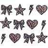 Ceriselle Flicken zum Aufbügeln, 12 Stück Bügelpatches, Leopard Iron on Patches, Leopard Print Bow Heart Star Lightning Bolt für Kleidung, Jeans, Jacken, Taschen