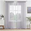 EMEMA - Set di 2 tende con fascia increspata, tenda trasparente in voile monocromatica per soggiorno e camera da letto, ariosa, decorativa, 260 x 140 cm (altezza x larghezza), colore grigio chiaro