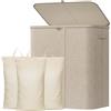 Lifewit Cesto Portabiancheria, Cesta Panni Sporchi con coperchio, Laundry Basket con Plastica Manici, Porta Biancheria Sporca per Bagno, Lavanderia, Camera da Letto, 165 L, Beige
