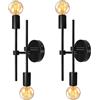 LQUNFYL 2 Pezzi Applique da Parete Vintage con Doppio Braccio, Luci Nero Circolare Industrial, Lampada Orientabile in Metallo E27, Moderna per Bagno e Interno