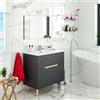 Dmora - Mobile sottolavabo Yarmouth, Sotto lavabo bagno, Mobiletto da bagno con specchio, Lavabo non incluso, 80x45h80 cm, Antracite e Rovere