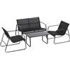 Set Salotto Da Giardino Da 4 Pezzi, Con Divanetto Da Esterno A 2 Posti, 2 Sedie E Tavolo Da Caffè In Vetro Temperato, Set Di Mobili Da Giardino In me