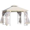 Gazebo Da Giardino 3x3m Con Zanzariera, Telaio In Acciaio E Doppio Tettuccio, Bianco