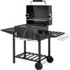 Barbecue A Carbone A Rotelle Con Griglia Regolabile E Ripiani Pieghevoli, In Acciaio E Pp, 133.5x65x110 Cm, Nero