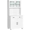 Mobile Cucina Moderno Con 2 Armadietti, Ante In Vetro E Mensole Regolabili, 80x48x170 Cm, Bianco