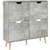 Mobile Scarpiera Con 4 Cassetti Ribaltabili A 2 Livelli Per 16 Paia, In Legno, 95x26x95 Cm, Grigio