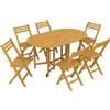 Set Pranzo 7 Pezzi, Tavolo Estensibile Legno E 6 Sedie Pieghevoli Per Giardino