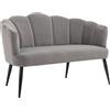 Divano 2 Posti In Velluto Con Gambe In Metallo E Schienale A Conchiglia, 132x66x80cm, Grigio