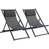 Set 2 Sedie Poltrona Sdraio Da Esterni, Pieghevoli E Reclinabili, In Alluminio, 100x60x85 Cm, Grigio Scuro